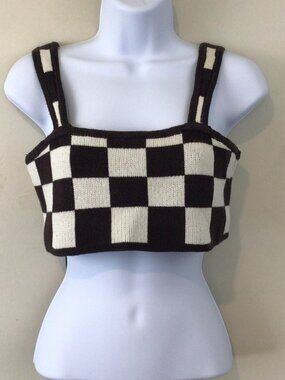 Forever 21 Black and White Checkered Cropped Sweater Halter Top